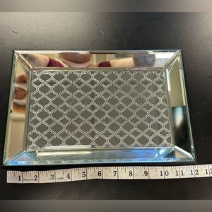 Glass rectangle tray 12”x 8” - slight adhesive discoloration in one corner